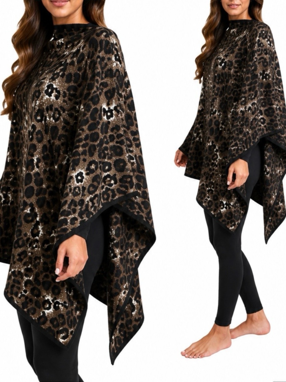 Leopard Cheetah Animal Print Pullover Poncho With Sleeves Sweater Top One Size